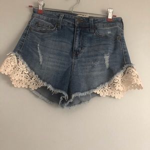 Altar’d State boho jean shorts, with crochet lace detail, size 1, size 25